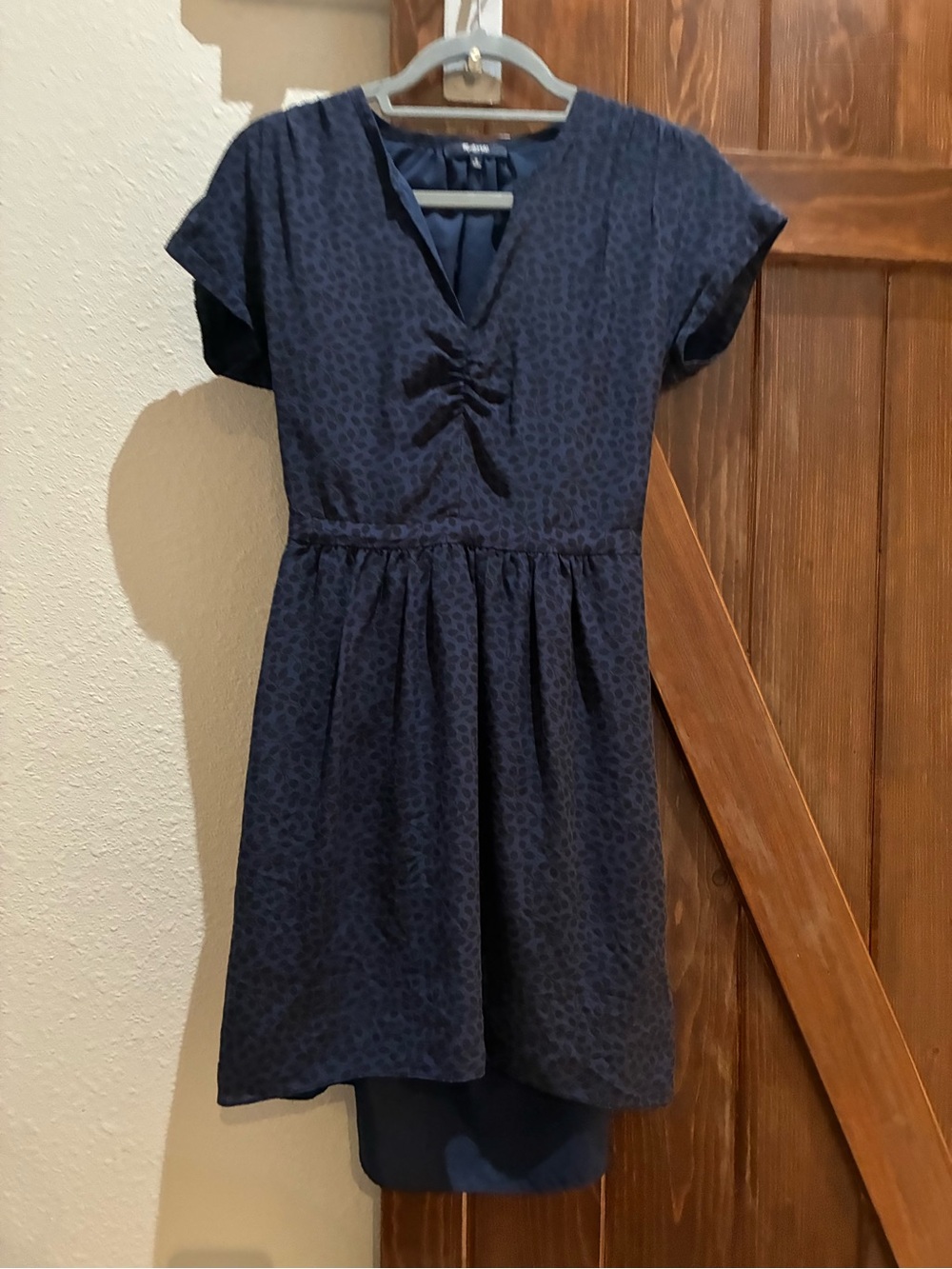 Madewell Navy Short Sleeve silk knee knee length dress
